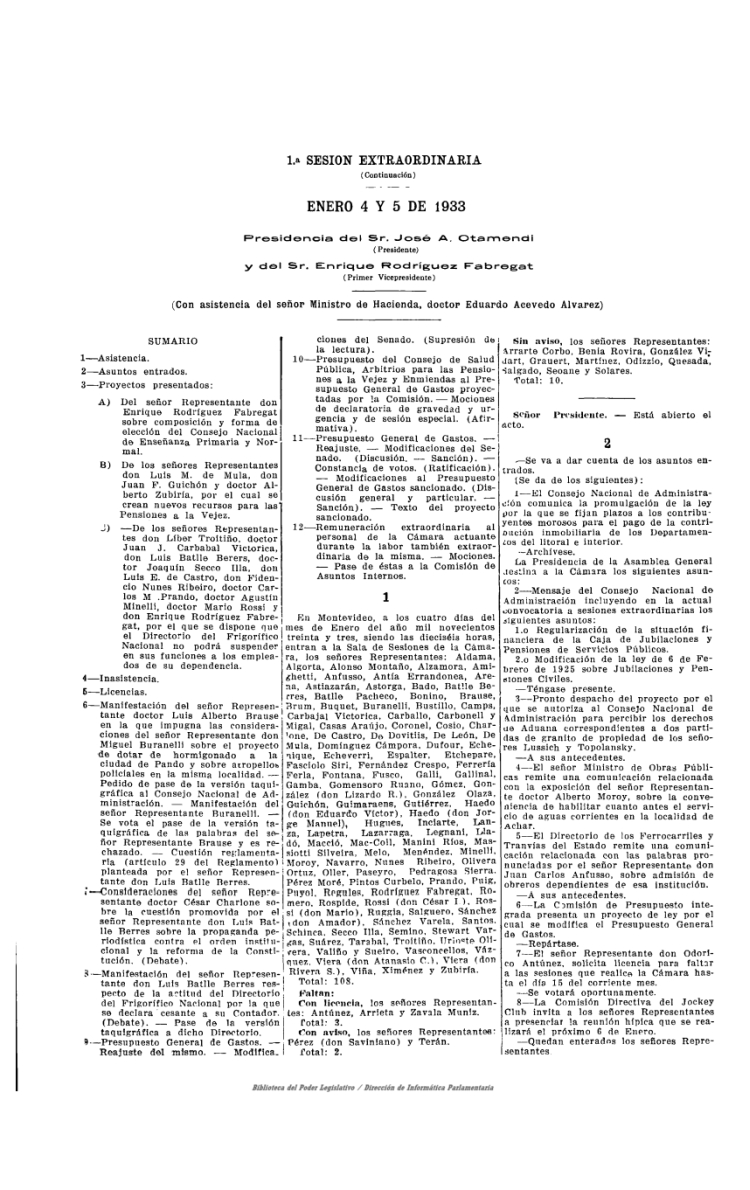 DIARIO DE SESIONES DE LA CAMARA DE REPRESENTANTES del 04/01/1933